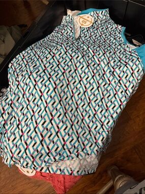 Sleeveless Geometric Print Tank Top - Teal/White